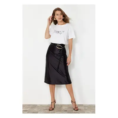 Trendyol Black Premium Satin A-Line/A-Line Midi Knitted Skirt