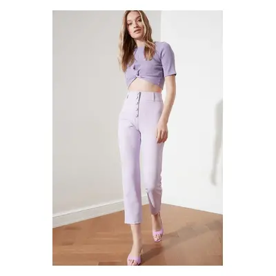 Trendyol Lilac Button Detailní cigaretové tkané kalhoty