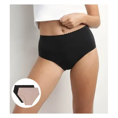 Sada dvou dámských kalhotek v černé a béžové barvě DIM Body touch highwaist brief