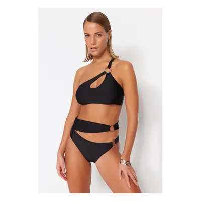 Trendyol Black Accessorized High Waist Bikini Bottoms With Regular Legs