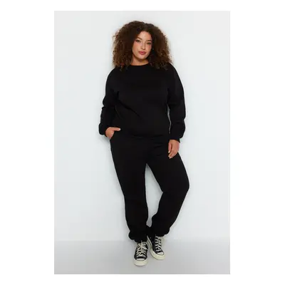 Trendyol Curve Black Thick Polar Fleece Basic Knit Plus Size Tracksuit