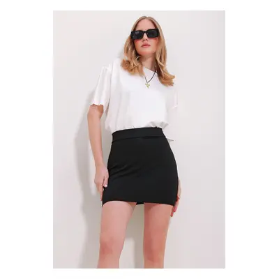 Trend Alaçatı Stili Women's Black Velcro Waist Mini Skirt