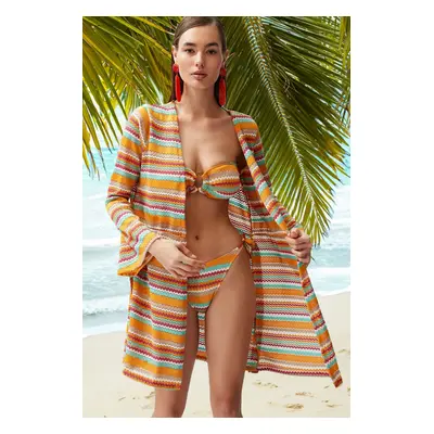 Trendyol Geometric Patterned Belted Mini Knitted Kimono&Kaftan