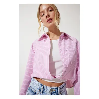 Happiness İstanbul Women's Pink Blouse Detailed Crop Shirt