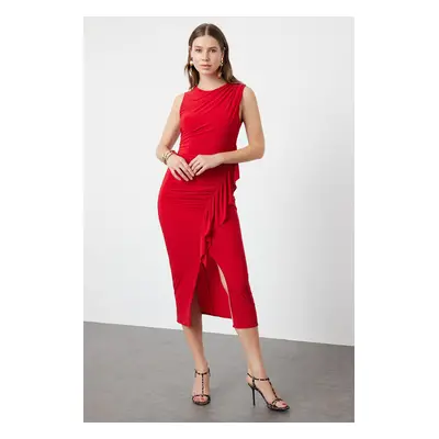 Trendyol Limited Edition Red Fitted Flounce Knitted Dress