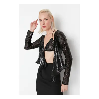 Trendyol Black Sequin Top and Bottom Set