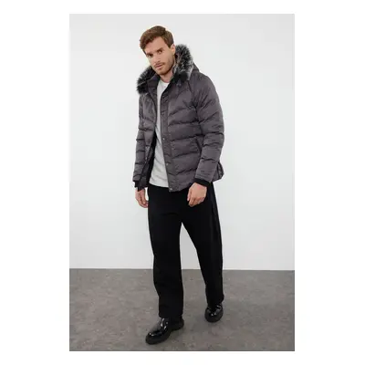 Trendyol Grey Men's Regular Fit Fleece Lined Wind and Water Resistant Winter Puffer Jacket