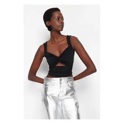 Trendyol Black Crop Window/Cut Out Detailed Knitted Blouse