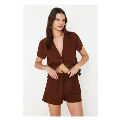 Trendyol Brown Woven Shirt Shorts Set