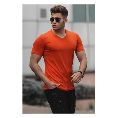 Madmext Basic V-Neck Orange T-Shirt