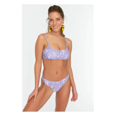 Trendyol Lilac Daisy vzorované třpytivé bikiny spodní díl