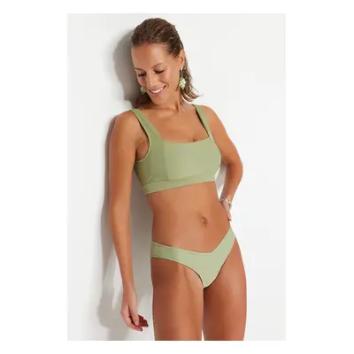 Trendyol Khaki Textured V-Cut Bikini Bottom