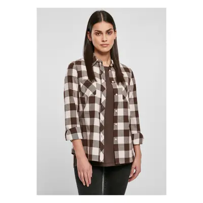 Ladies Turnup Checked Flanell Shirt růžová/hnědá