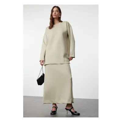 Trendyol Mink Oversize Knitted Diver/Scuba Tunic-Skirt Set