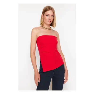 Trendyol Red Strapless Slit Detailed Woven Blouse