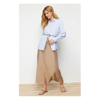 Trendyol Stone Normal Waist Woven Linen Look Skirt