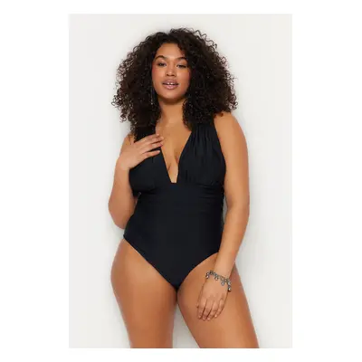 Plavky Trendyol Curve Black Deep V Back Cross-Recovery