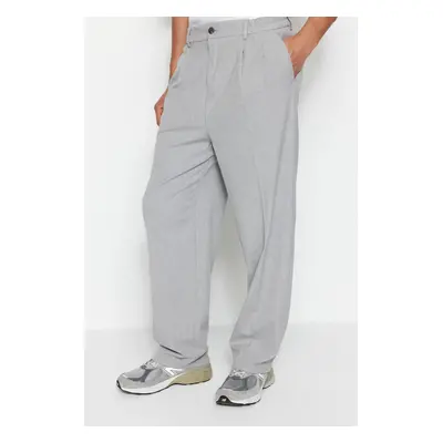 Trendyol Gray Palazzo Elastic Waist Pleated Loose Fabric Trousers