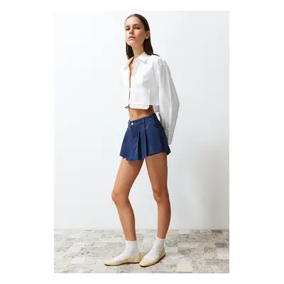 Trendyol Navy Blue Pleated Denim Shorts Skirt