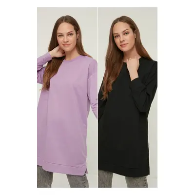 Trendyol Black-Lilac 2-Pack Crew Neck Basic Knitted Sweatshirt