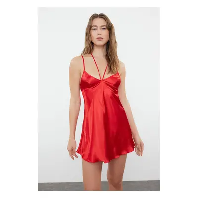 Trendyol Red Satin Piping Detailed Fantasy Nightgown