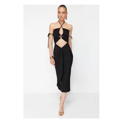 Trendyol X Zeynep Tosun Black Knitted Window and Accessory Detailed Stylish Evening Dress