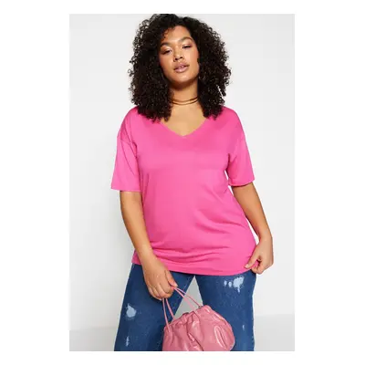 Trendyol Curve Pink Collar Detailed Knitted T-Shirt