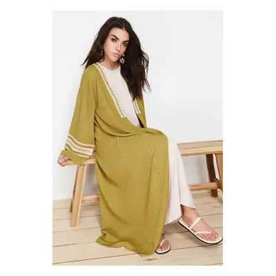 Trendyol Oil Green Brode Detail Long Woven Kimono & Kaftan & Abaya