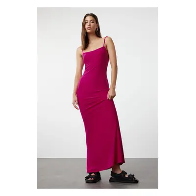 Trendyol Fuchsia Floral Maxi Bodycone/Fits on Body Strappy Stretch Knit Dress