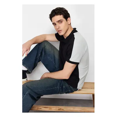 Trendyol Black Color Blocked Regular/Normal Cut 100% Cotton Polo Neck T-shirt