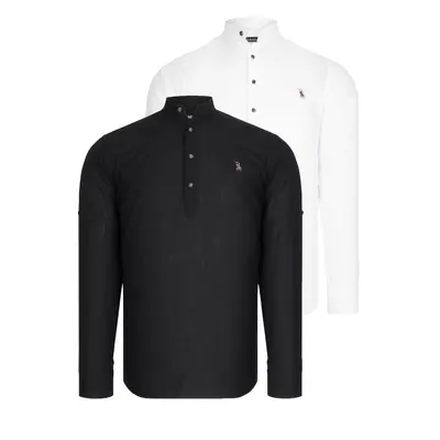 DOUBLE SET G783 DEWBERRY JUDGE COLLAR SHIRT-WHITE-BLACK