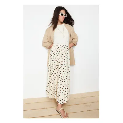 Trendyol Ecru Lined Animal Polka Dot Pleated Woven Skirt