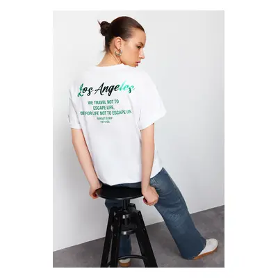 Trendyol White Premium Front and Back Foil/Shiny Printed Oversize/Wide Cut Knitted T-Shirt