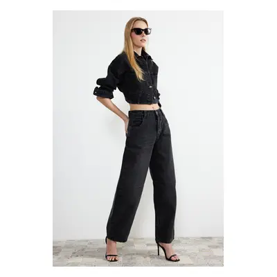 Trendyol Black Stitching Detailed High Waist Barrel Jeans