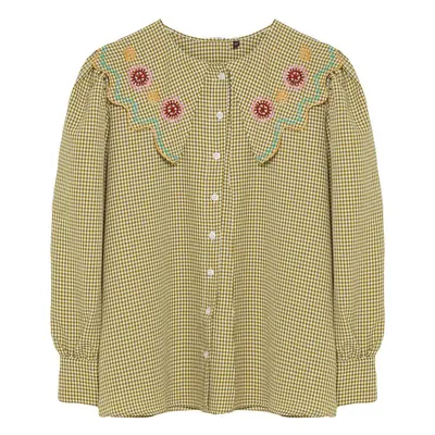 Trendyol Curve Green Floral Embroidery Detailed Wafer Woven Long Sleeve Shirt