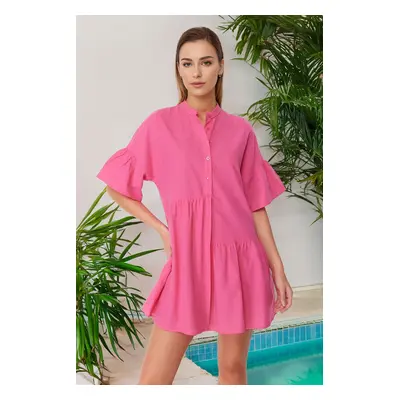 Trendyol Pink Wide Fit Mini Woven Frilly Beach Dress