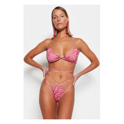 Trendyol Animal Print Triangle Tie Bikini Top