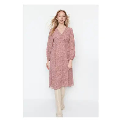 Trendyol Dusty Rose V-Neck tkané šaty