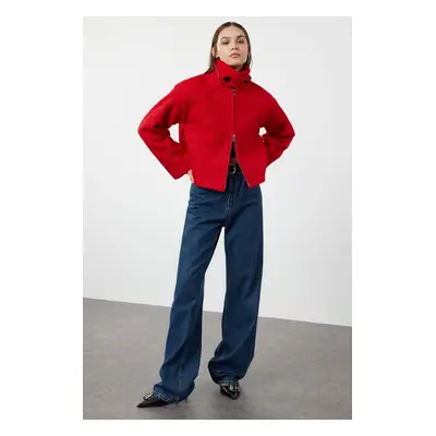 Trendyol Red Collar Detailed Boucle Thin Jacket Coat