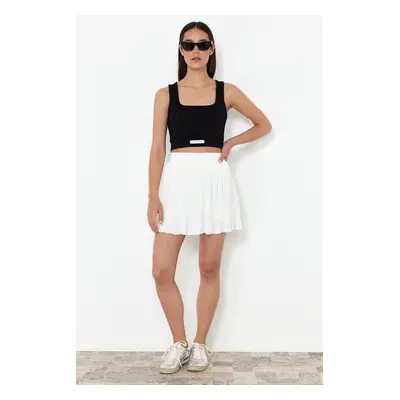 Trendyol White Normal Elastic Waist Pleated Flexible Mini Skirt with Shorts