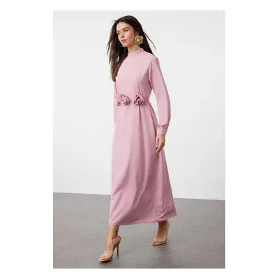 Trendyol Dusty Rose Belted Rose Detailed Satin Woven Dress