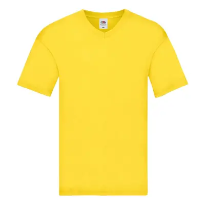 Original V-neck Fruit of the Loom Men's Yellow T-shirt