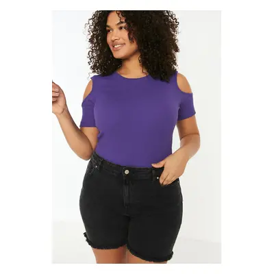 Trendyol Curve Purple Ribbed Knitted Cut Out Detailed Blouse