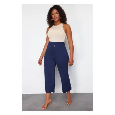 Trendyol Curve Indigo Accessory Detailed Wide Cut Knitted Trousers