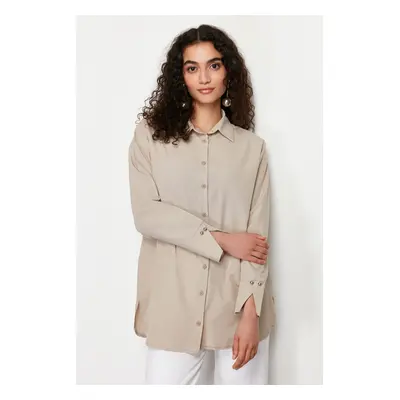 Trendyol Beige Cuff Detailed Woven Shirt