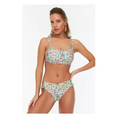 Trendyol Květinový Vzor Bralette Volánky, Pravidelné Bikiny Na Nohavici