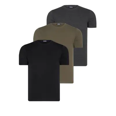 TRIPLE SET T8569 DEWBERRY BIKE COLLAR MENS T-SHIRT-BLACK-ANTHRACITE-KHAKI