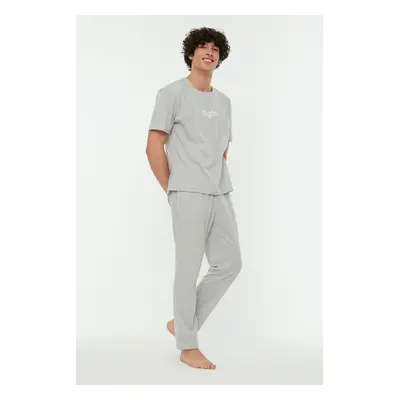 Trendyol Gray Printed Knitted Pajama Set