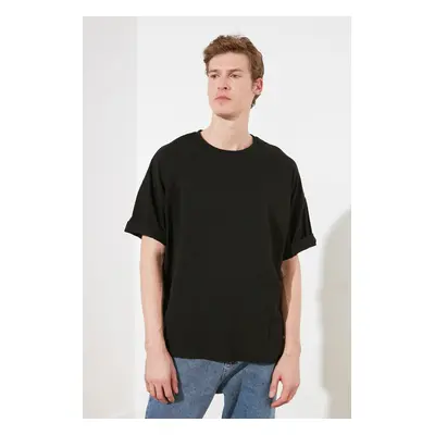 Trendyol Black Oversize/Wide Cut Text Printed Short Sleeve 100% Cotton T-Shirt