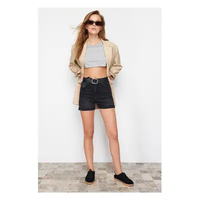 Trendyol Black Folded Leg Denim Shorts